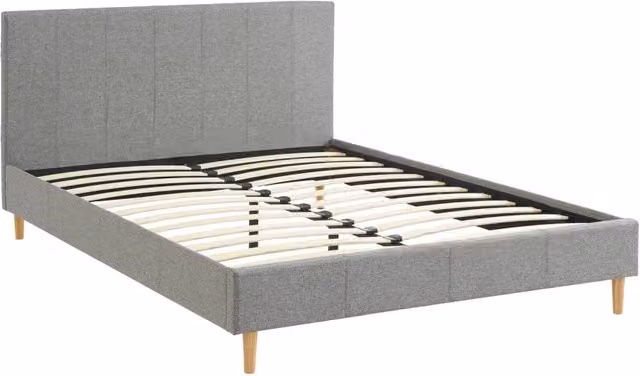 Struttura letto Sweeek con rete a doghe e testiera in tessuto grigio L/P/H: 140 x 190 x 89 cm