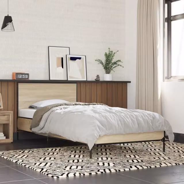 Struttura Letto Giroletto Design Mania in Rovere Sonoma, Legno Multistrato e Metallo, L 90 cm x P 200 cm
