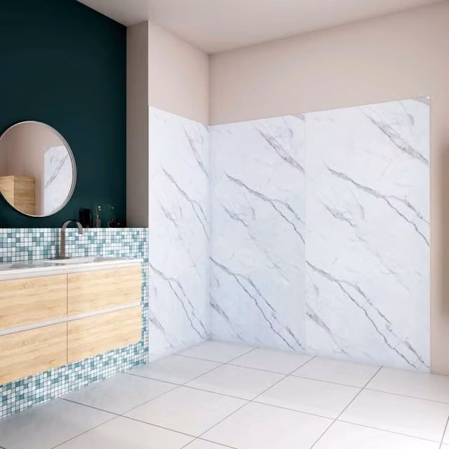 H.210 cm Pannello Doccia ad Angolo 80x80x120 cm Realizzato in Alluminio da 3 mm con Profili Finitura Bianco Alba per Rivestimento Parete Bagno