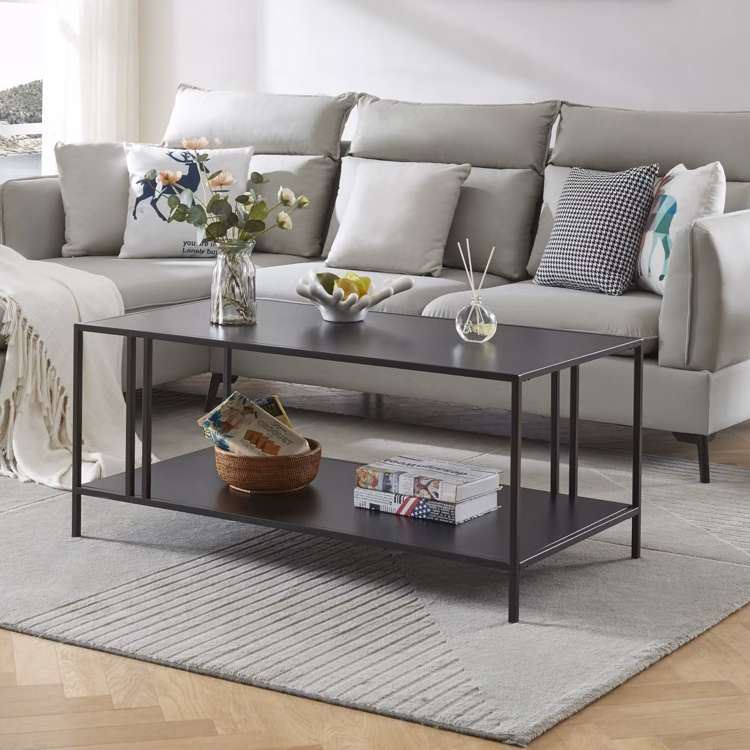 Tavolino 'Kumlinge' in metallo 47x110x55 cm nero