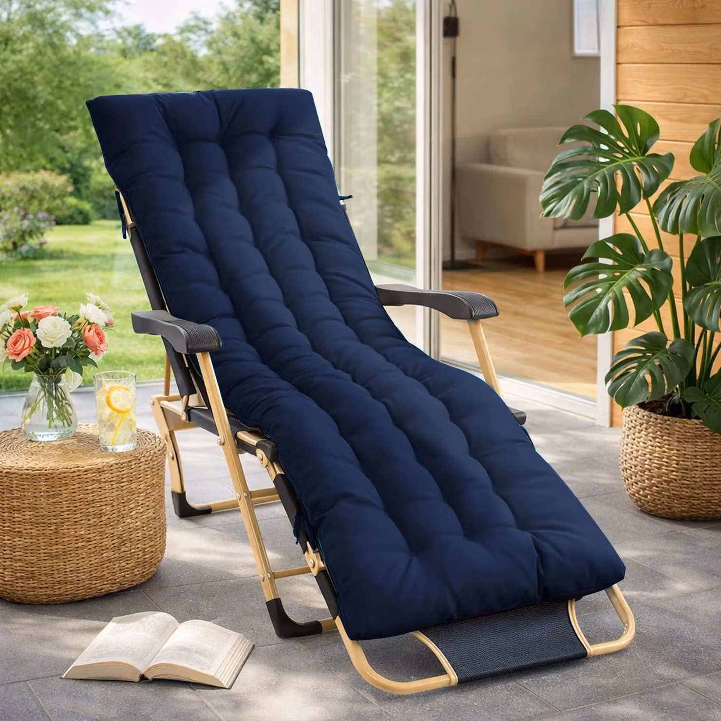 Cuscino per sdraio, dimensioni 170x50x10 cm, impermeabile, resistente ai raggi UV, con lacci