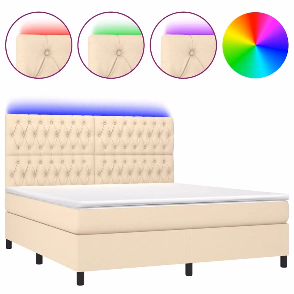 Letto a Molle con Materasso e LED Crema 180x200 cm in Tessuto