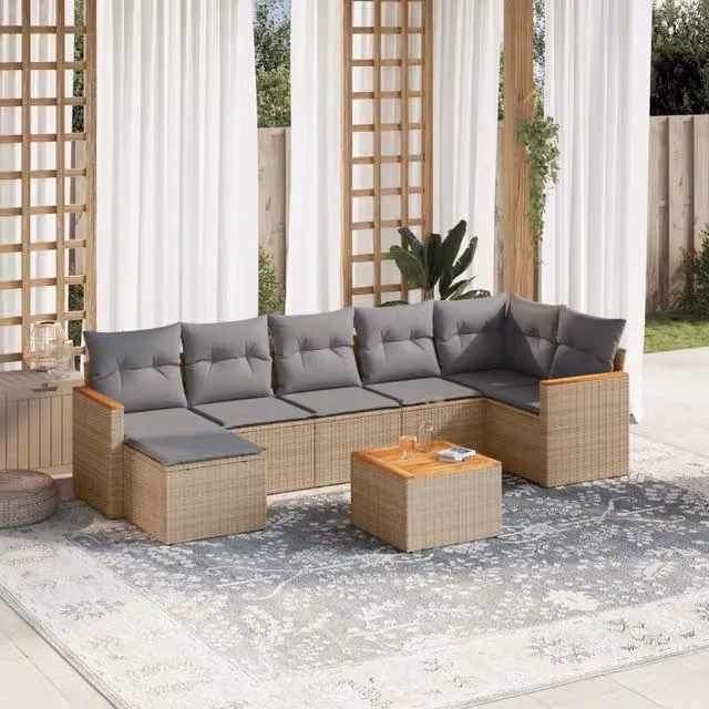 vidaXL Set Divano da Giardino 8 pz in Polyrattan con Cuscini Beige e Grigio e Tavolino da Esterno