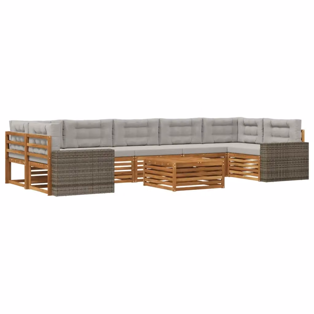 Set di divani da esterno a forma di U vidaXL in legno di acacia con cuscini beige e grigi e tavolino da caffè coordinato – 2