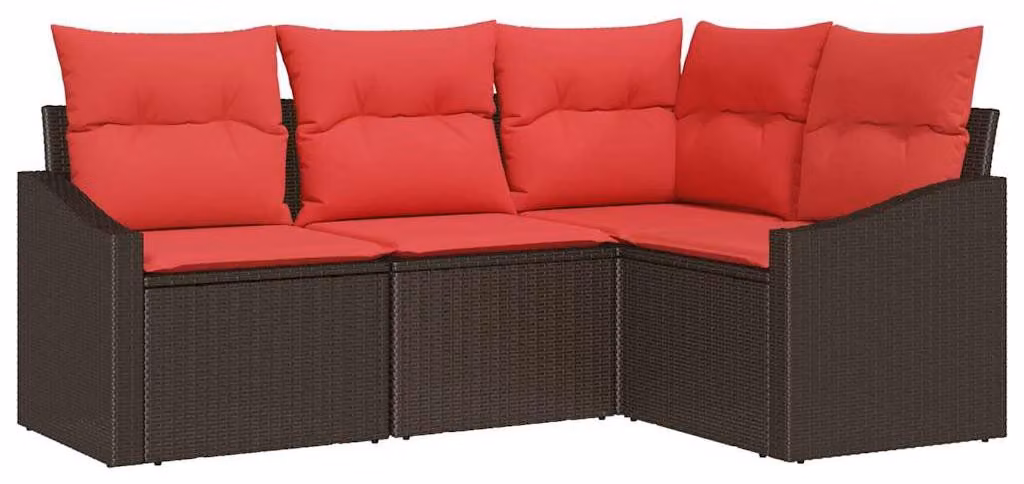 Set di divani da esterno, 4 pezzi, color marrone [materiale sintetico]: rattan sintetico