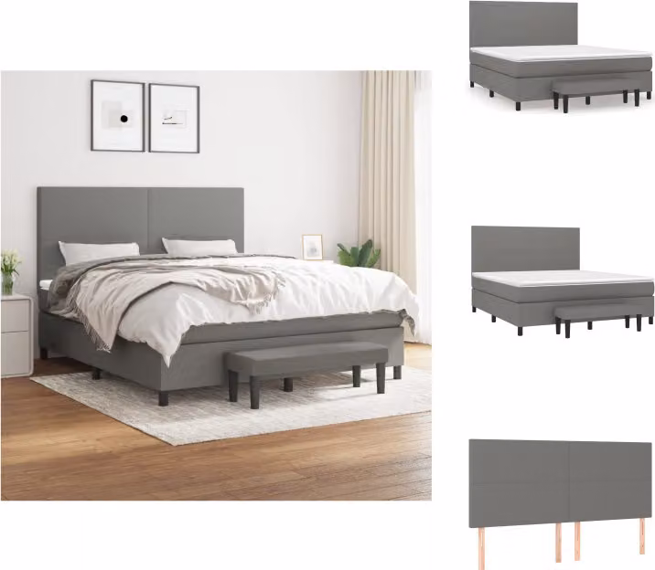 vidaXL Letto a molle con materasso grigio scuro 160x200 cm in tessuto - Letti & strutture letto