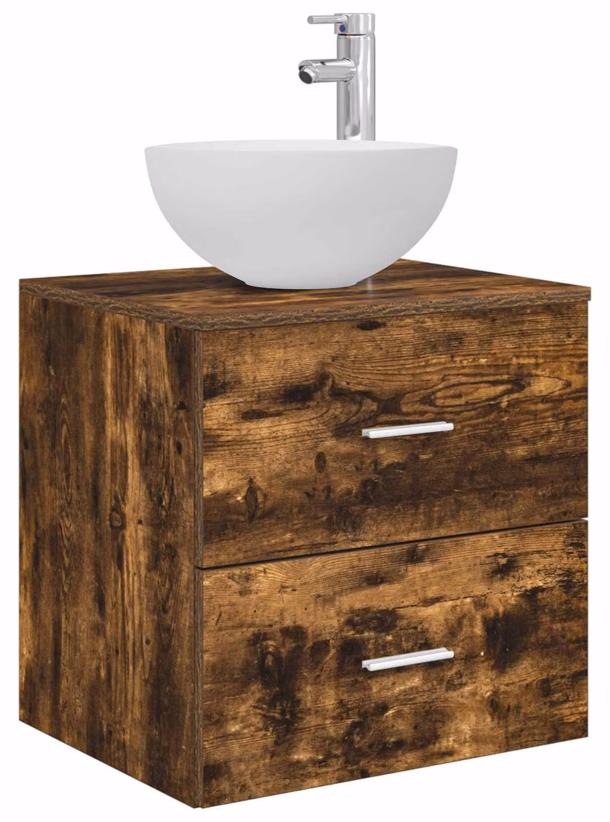 Mobiletto con Lavabo a Parete Rovere Fumo 49,5 x 35 x 63 cm