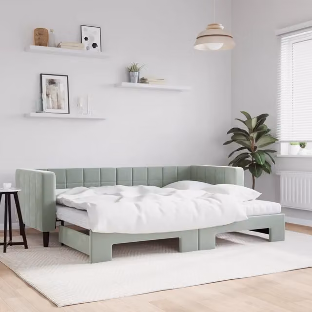 Divano Letto Estraibile vidaXL in Velluto Grigio con Cassetto per Soggiorno e Camera da Letto L/P/H: 223 x 80 x 68 cm – 1