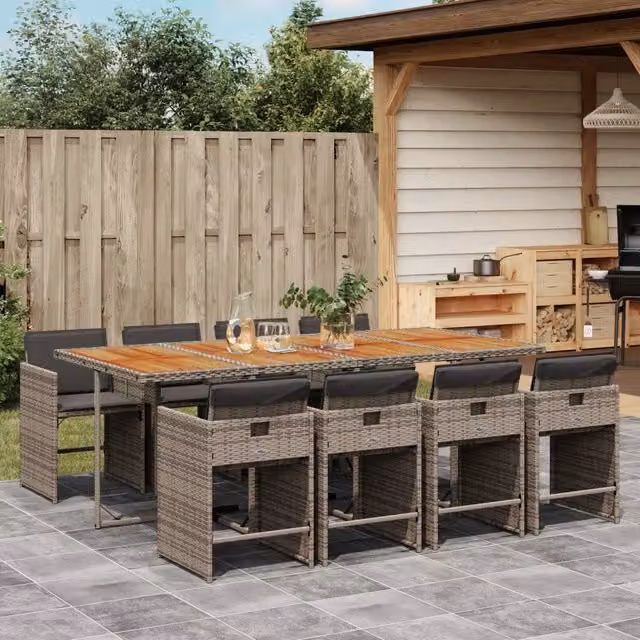 Set da Pranzo da Giardino 9 pz con Cuscini in Polyrattan Grigio 3277873