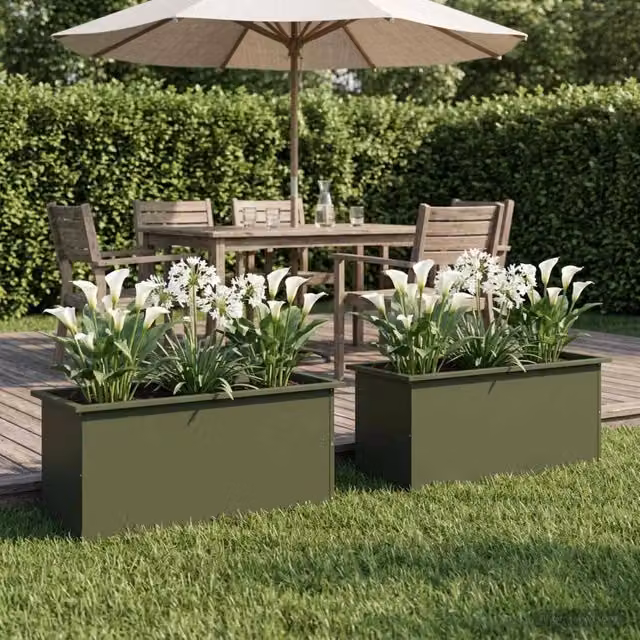 Fioriera da giardino con LED 2 pz Verde Oliva 40 x 100 x 40 cm 8008175