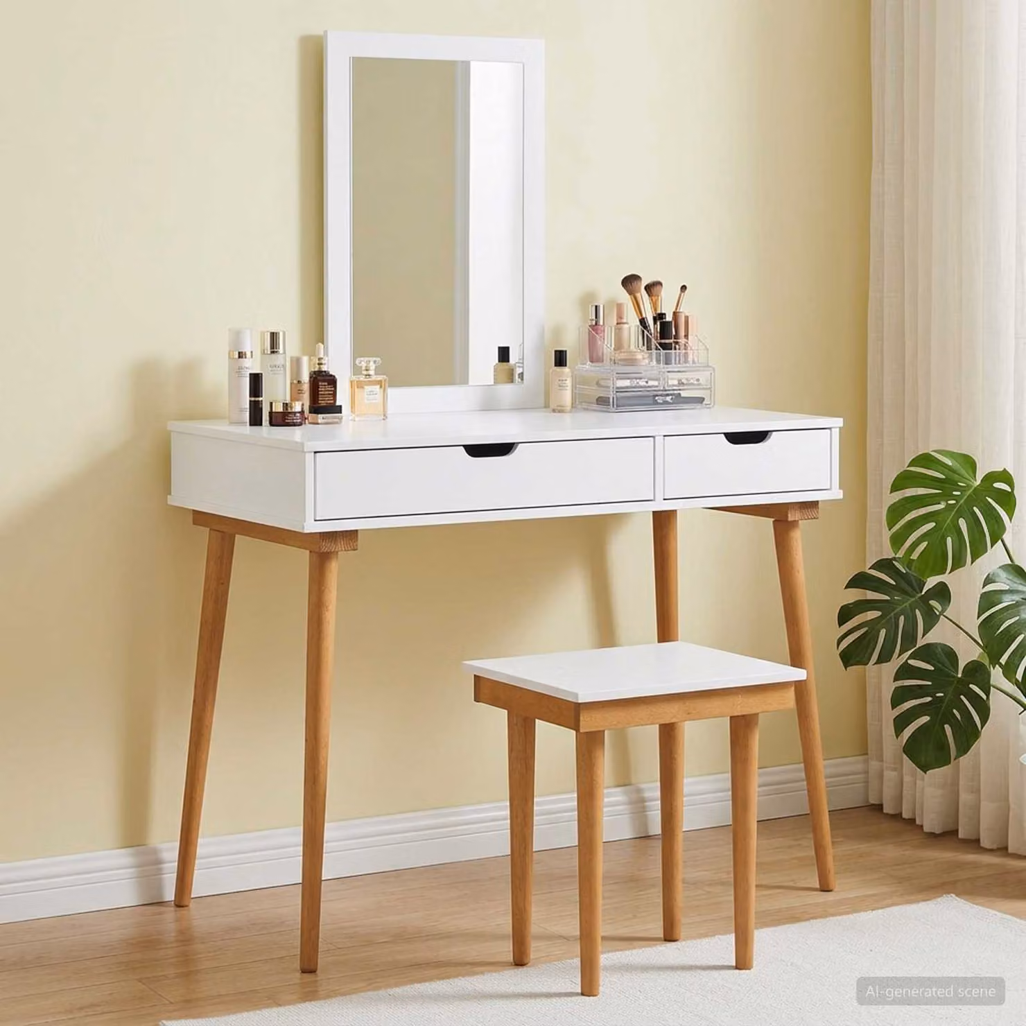 Set Tavolo da Trucco vidaXL FAUSKE 3 pz Bianco L/P/H: 100 x 50 x 143 cm