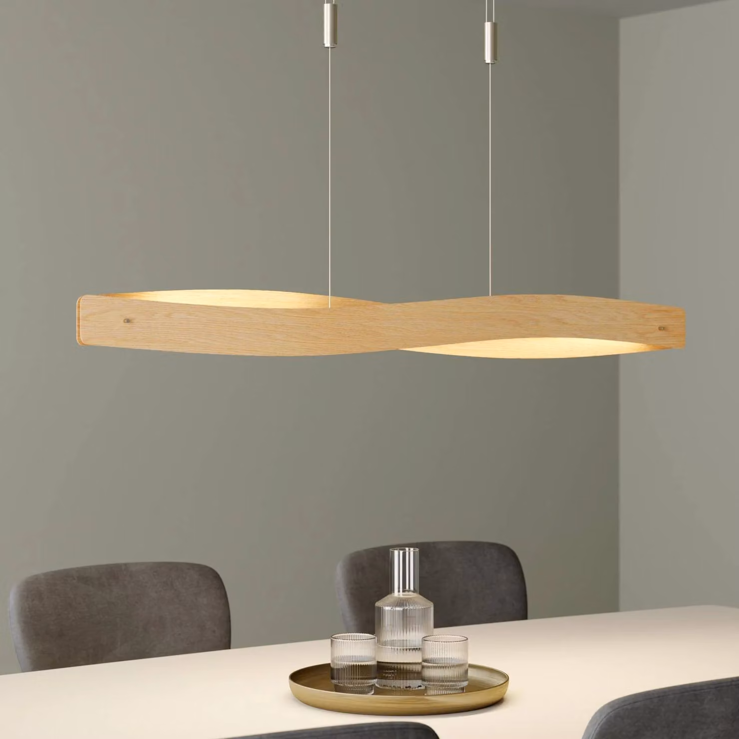 Lampada a sospensione Lian Quitani, dimmerabile, Legno chiaro, Soggiorno / Sala da pranzo, Legno, Design, Lampada a sospensione