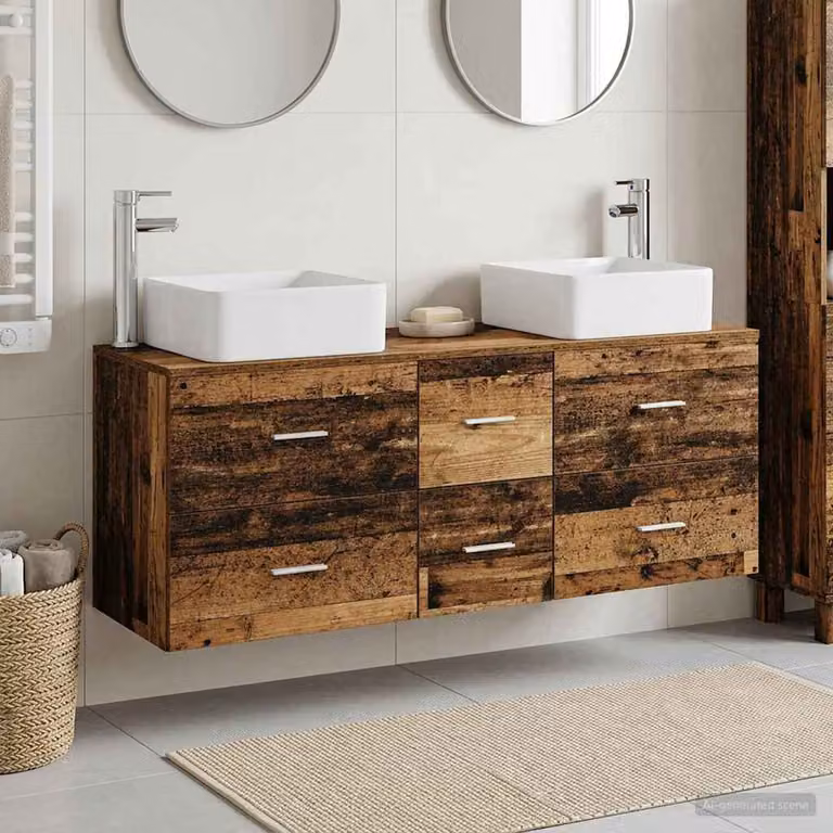 Set di 3 armadi da bagno moderni vidaXL in legno marrone, con mobile sottolavabo e pensili a parete, L/P/H: 49,5 x 41 x 63 cm