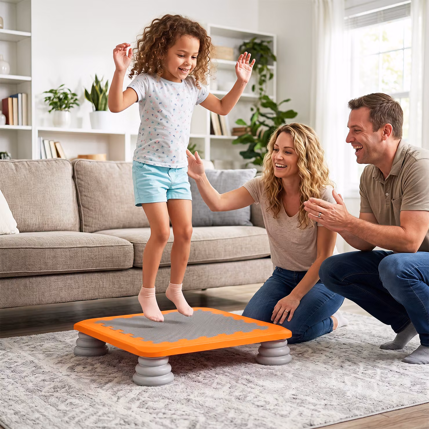 Costway Mini Trampolino Elastico per Bambini con Piedini Ammortizzanti in Schiuma, Arancione