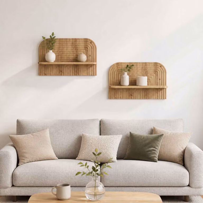 Set di 2 scaffali da parete vidaXL in stile minimalista, colore rovere, L 60 cm x P 13,5 cm x H 37,5 cm