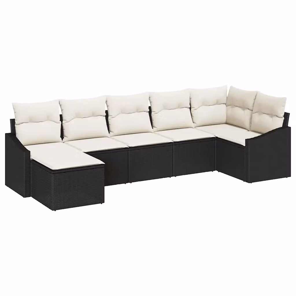 Set di divani da giardino vidaXL in rattan nero con cuscini beige e tavolino da esterno – 2