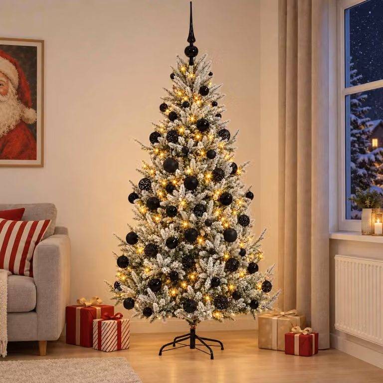 Albero di Natale artificiale moderno vidaXL verde con 300 LED bianco caldo e decorazioni con palline bianche, Altezza: 180 cm