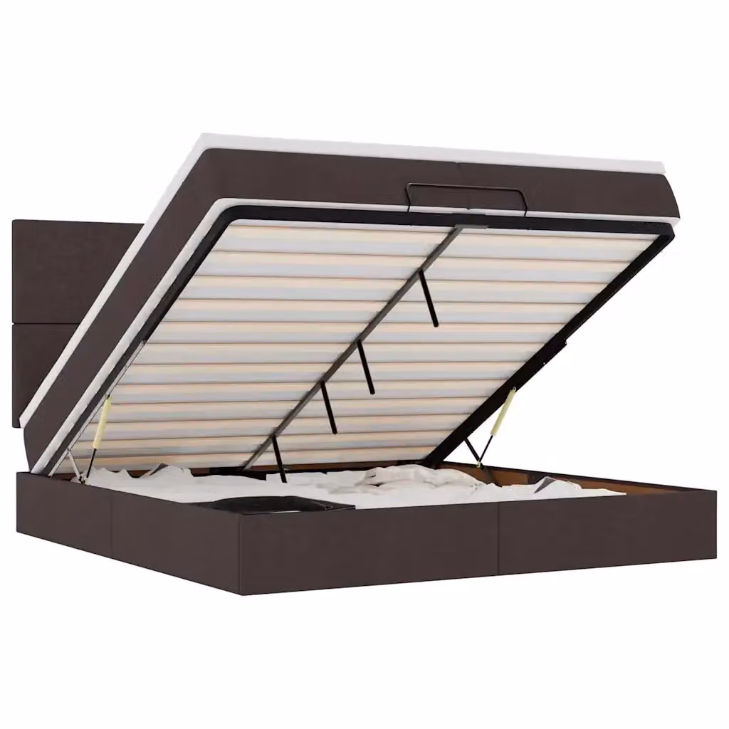 Letto con contenitore a sollevamento vidaXL in tessuto marrone e bianco L: 200 cm, P: 200 cm, H: 280 cm – 2