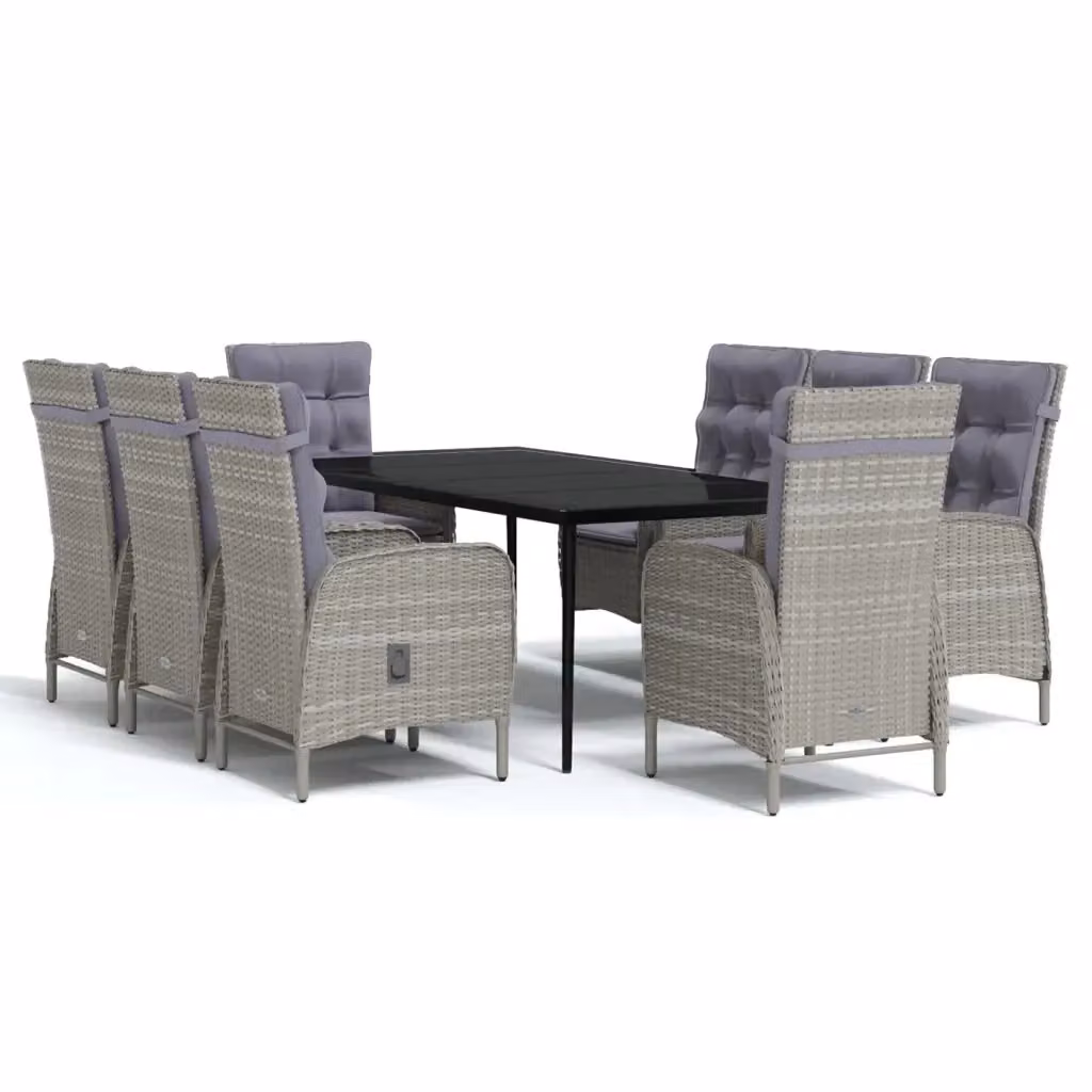 Set da pranzo da giardino vidaXL in polyrattan con tavolo in vetro e 9 pezzi, nero e grigio – 2