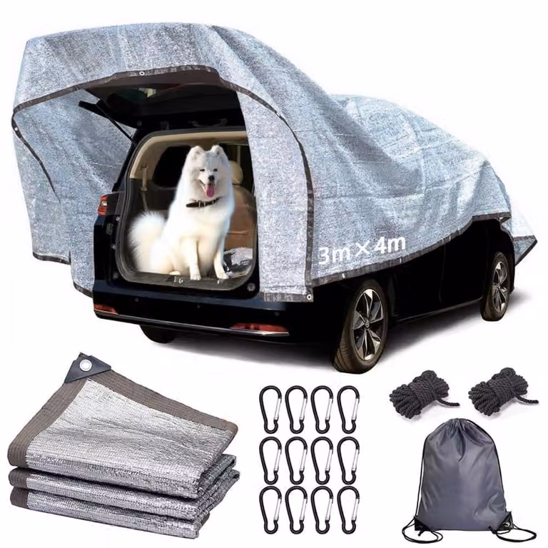 Rete ombreggiante per auto, cani, ecc. Dimensioni 3x4 metri, realizzata in alluminio, con protezione UV all'80%, ideale per proteggere dal calore, adatta per campeggio e serre