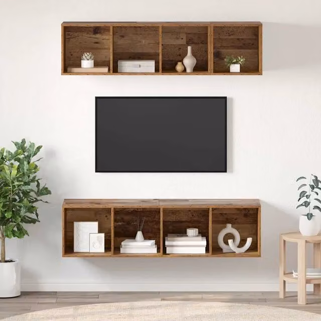 Set mobile TV 3 pz-Set di 3 Credenza per TV Legno vecchio Legno multistrato 673680