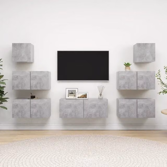 Set di Mobili Porta TV 7 pz Grigio Cemento in Legno Multistrato 3079132