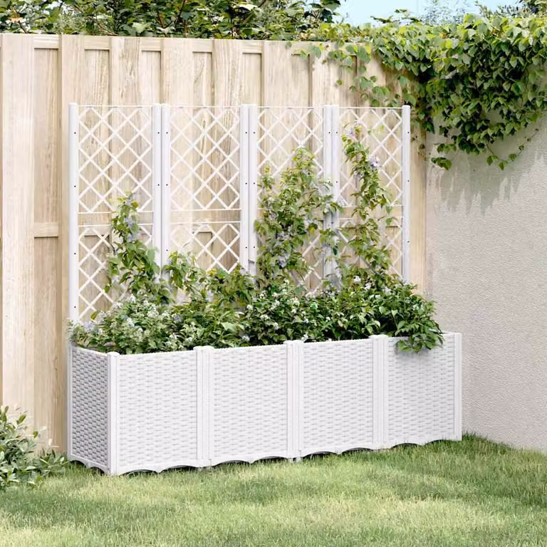 Fioriera da giardino con traliccio vidaXL bianca in plastica L: 160 cm, P: 40 cm, H: 140 cm