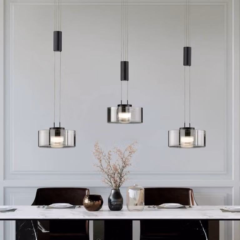 FISCHER & HONSEL Lampada a sospensione Lavin, dimmerabile, Nero, Soggiorno / Sala da pranzo, Metallo, Moderno, Lampada a sospensione