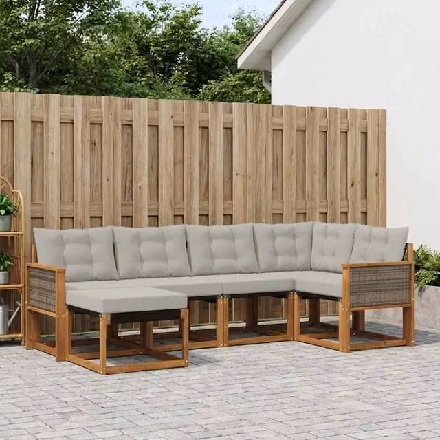 Set di divani da esterno 6 pz Naturale e Grigio Chiaro 3382059