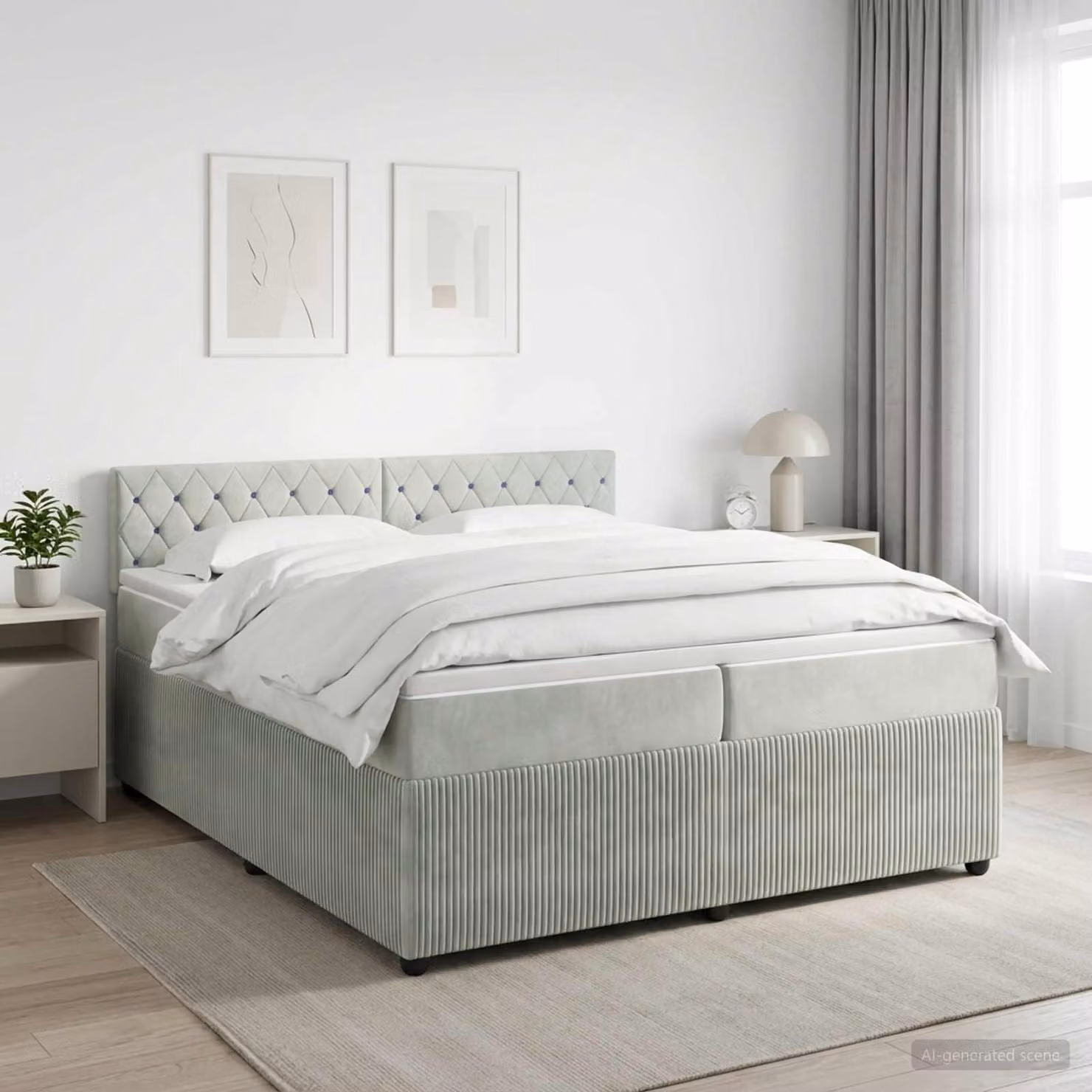 Letto box spring con materasso vidaXL Grigio Chiaro L/P/H: 200 x 200 x 88 cm