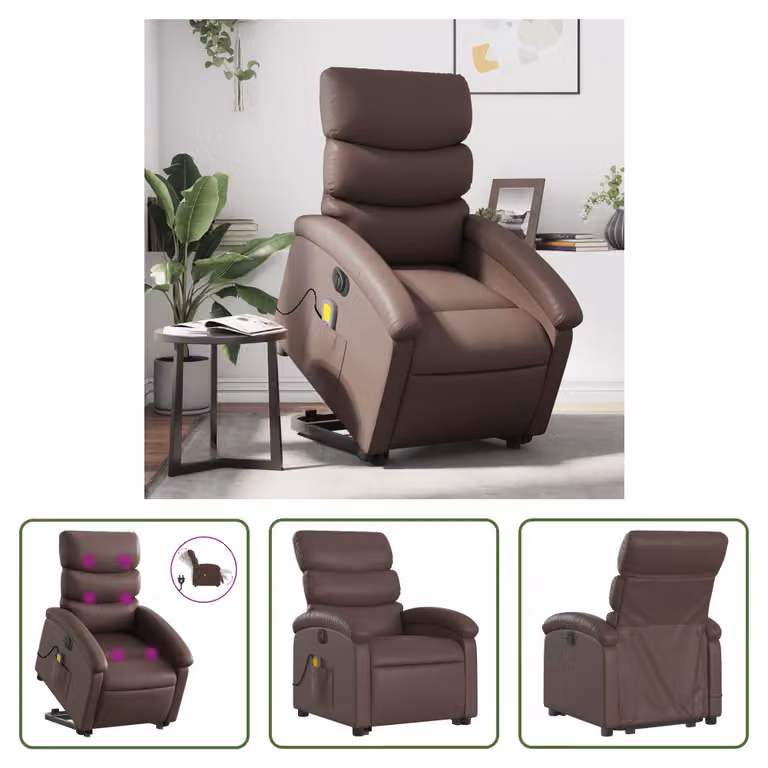 The Living Store Sedia massaggiante con supporto in piedi elettrica in ecopelle marrone