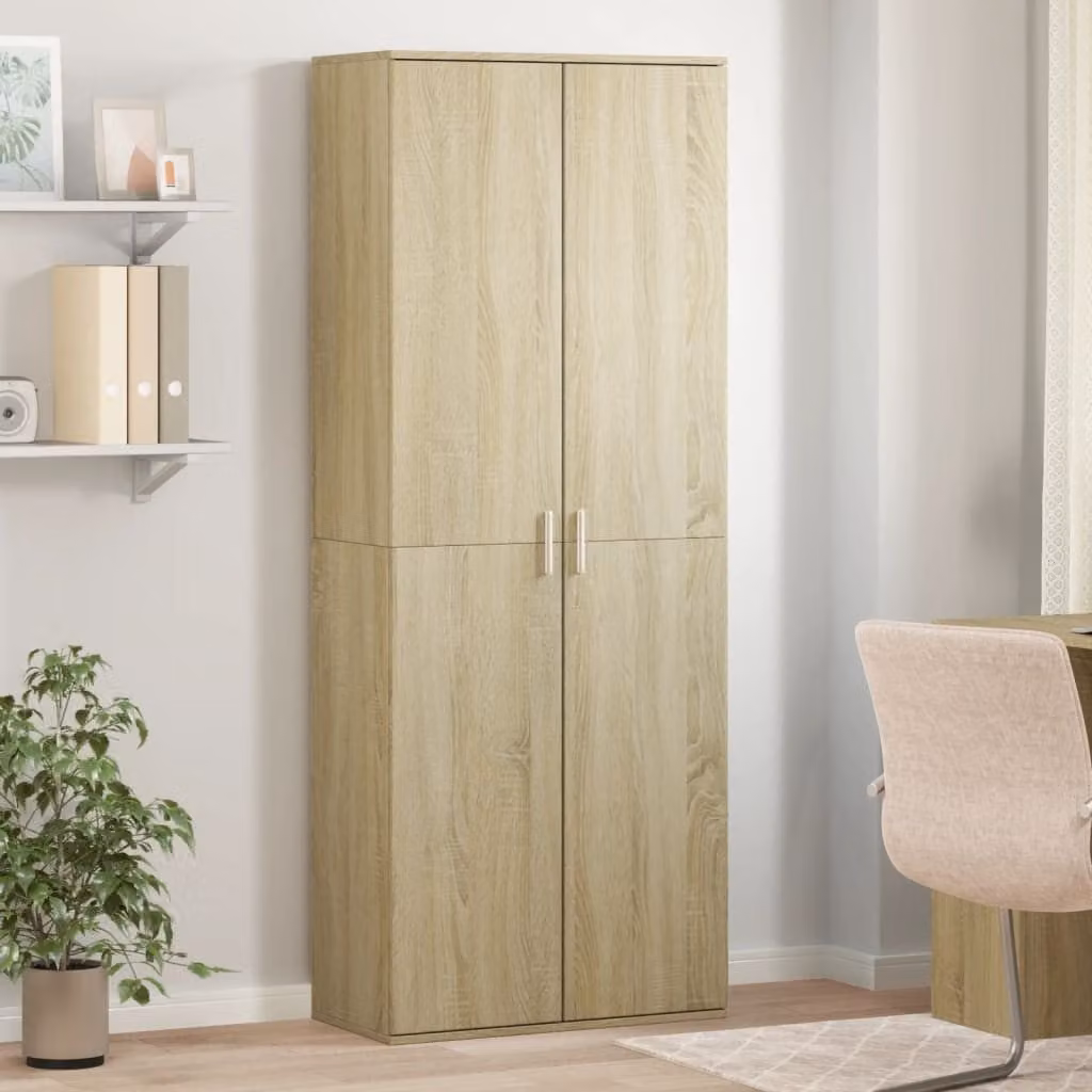 Credenza moderna da parete vidaXL in legno MDF, colore beige e marrone, L: 70 cm, P: 35 cm, H: 180 cm – 1