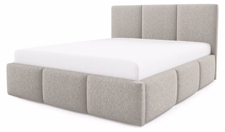 Letto imbottito con contenitore integrato, modello Melora, colore avorio polveroso, dimensioni 180 x 200 cm