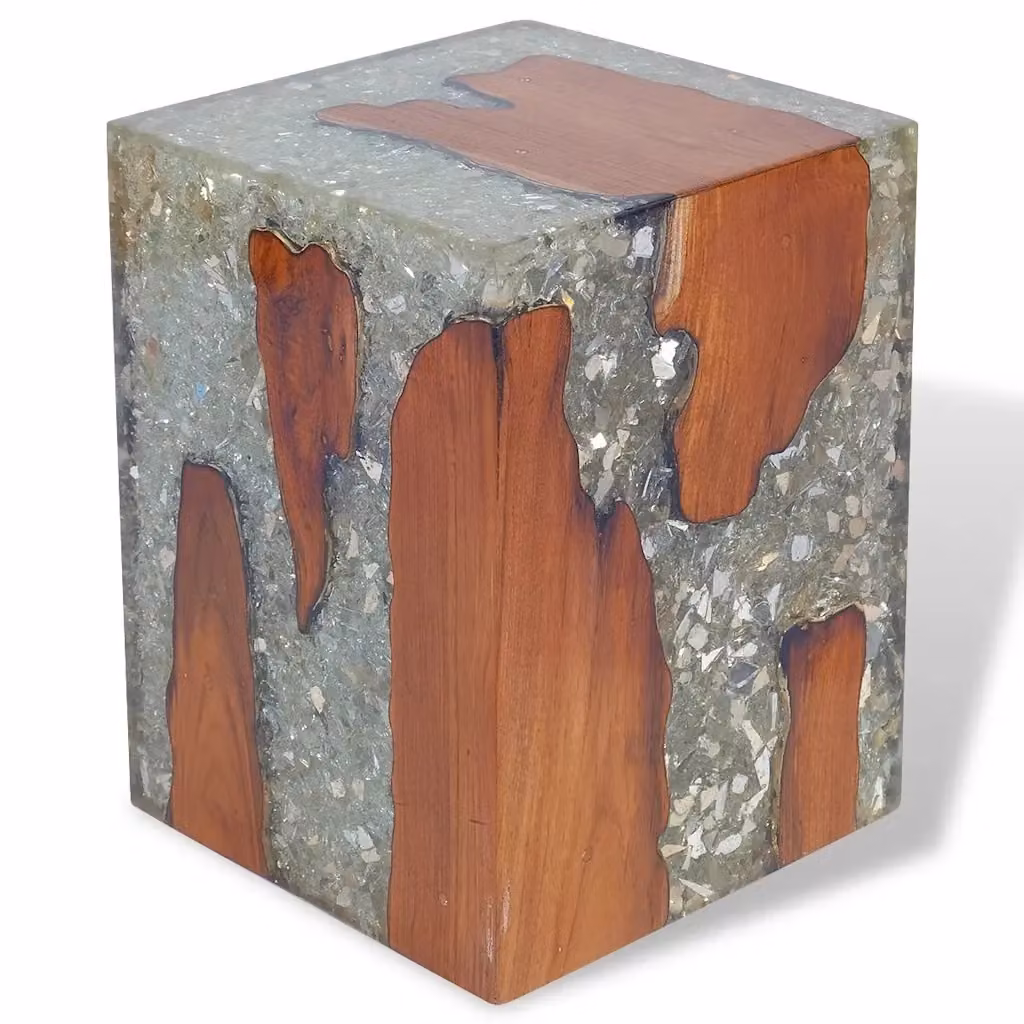 Sgabello in legno di teak e resina multicolore stile rustico vidaXL L/P/H: 40 x 40 x 30 cm – 2
