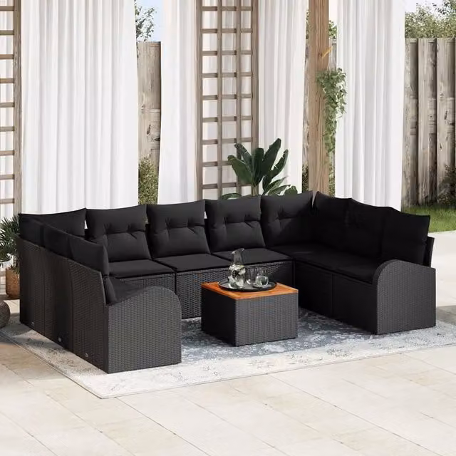 Set Divano da Giardino 10 pz Nero polyrattan 3356294