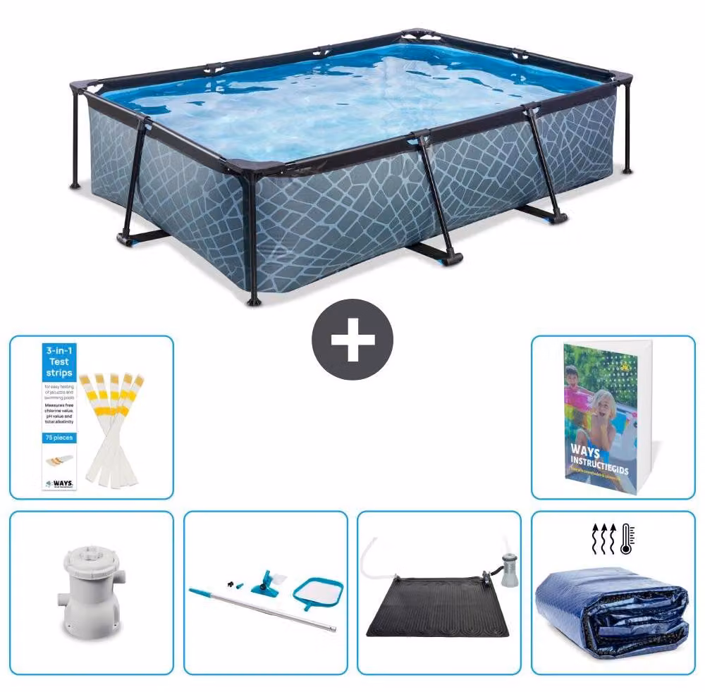 Piscina fuori terra rettangolare - aspetto pietra - 300x200x65 cm - composta da 5 elementi - acciaio S235