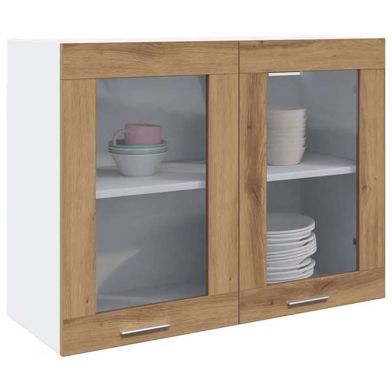 Pensile da cucina moderno vidaXL con ante in vetro, colore marrone e bianco, L: 80 cm, P: 31 cm, H: 60 cm