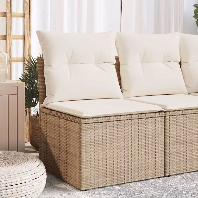 Sedia da giardino vidaXL in polyrattan con cuscini beige e struttura in metallo