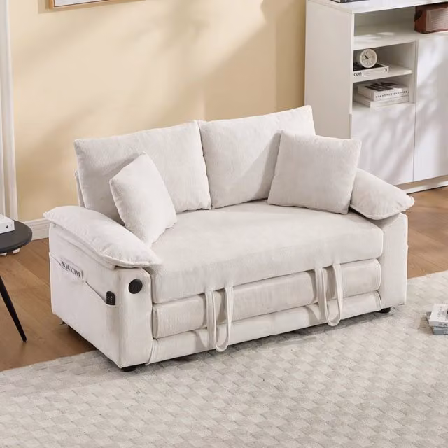Fauteuil relax in ciniglia con cuscino per testa e zona lombare, rivestimento traspirante bianco 69 × 54 × 59 cm