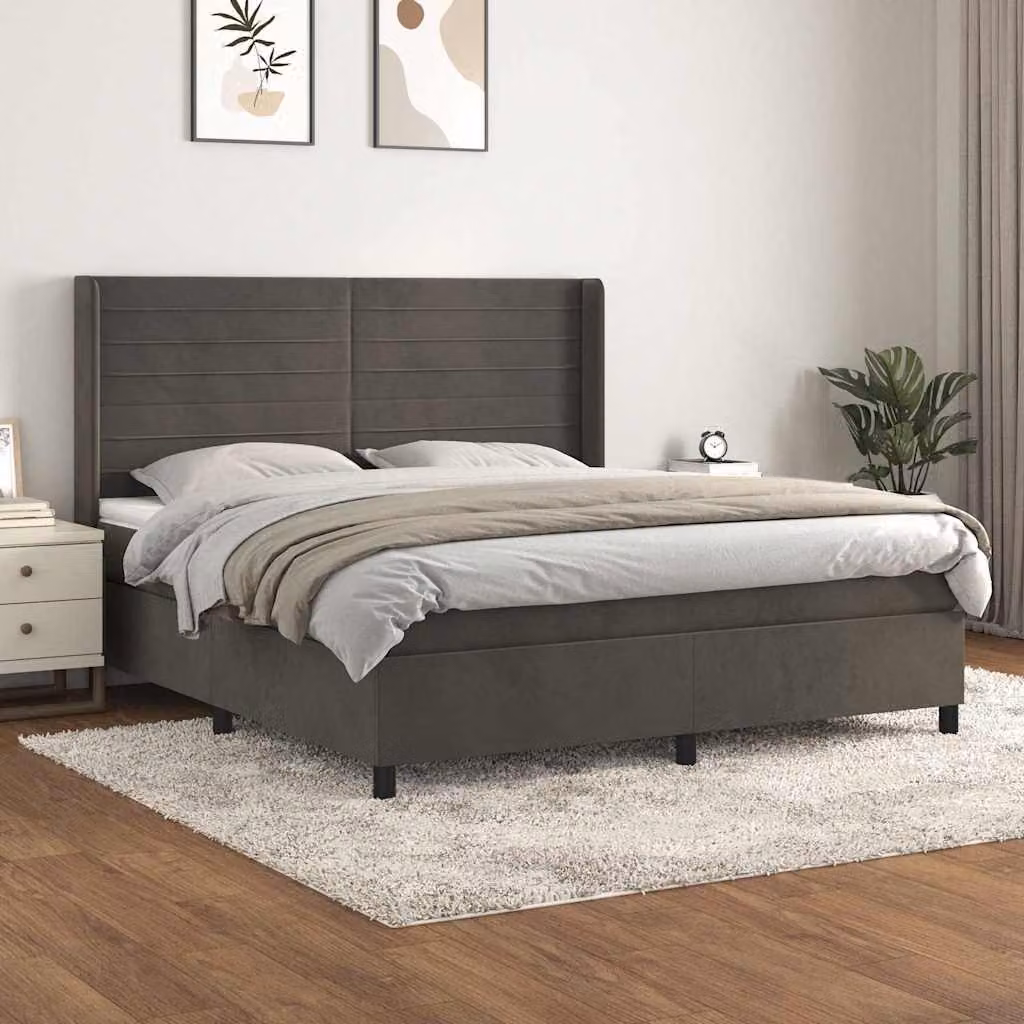 Giroletto a Molle con Materasso vidaXL in Velluto Grigio e Bianco L/P/H: 160 x 200 x 128 cm – 1