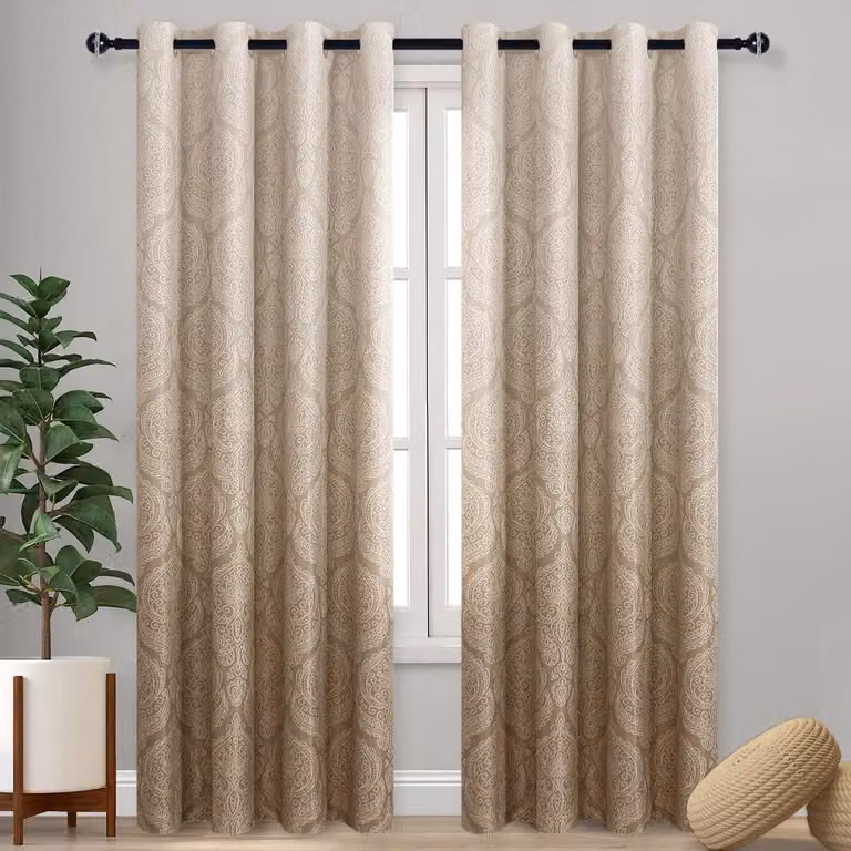 Tende oscuranti con motivo damascato effetto ombreggiato - Isolanti termicamente - Colore taupe - Confezione da 2 pezzi