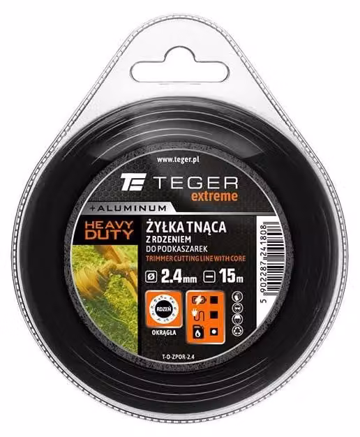 Filo di taglio ad alte prestazioni (con anima) / Rotondo / 2,4 mm / 15 m, marca Extreme / TEGER