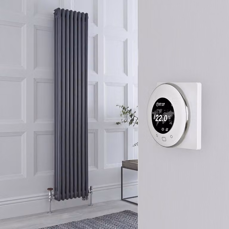 Radiatore Misto Verticale Antracite Triplo con Valvole Cromate con Termostato WiFi - 1800mm x 380mm - Regent