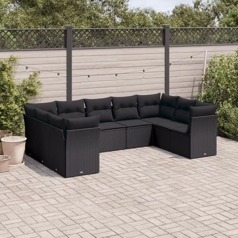Maison Exclusive - Set da giardino 9 pezzi con cuscini in polyrattan nero