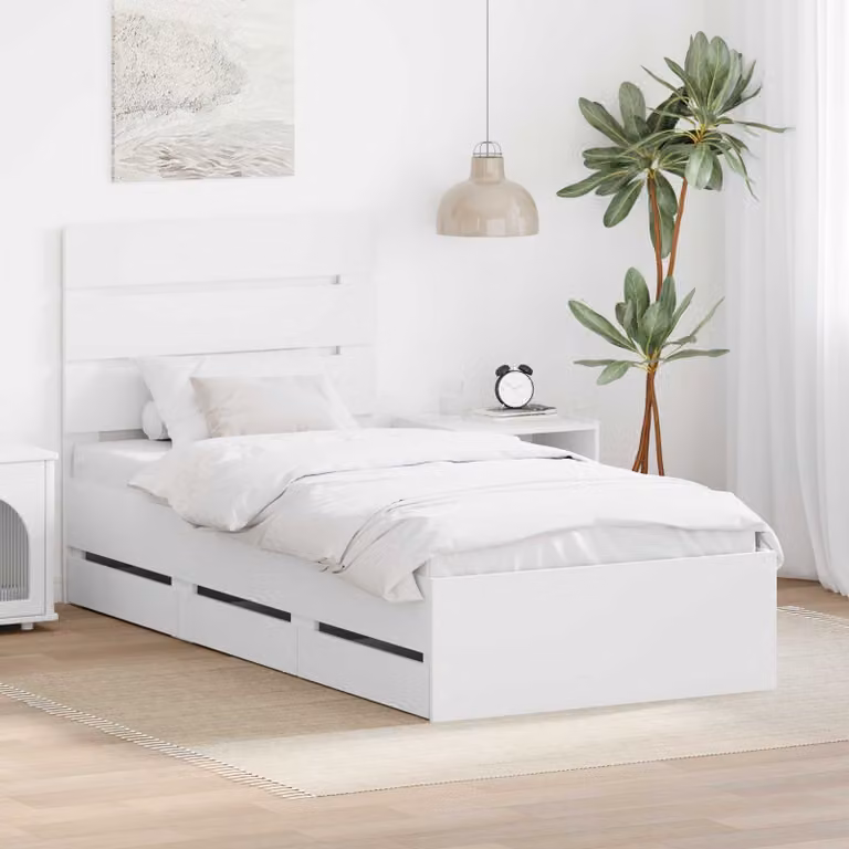 Struttura del letto bianca vidaXL in legno ingegnerizzato con scomparti laterali L 75 x H 196 x P 78 cm