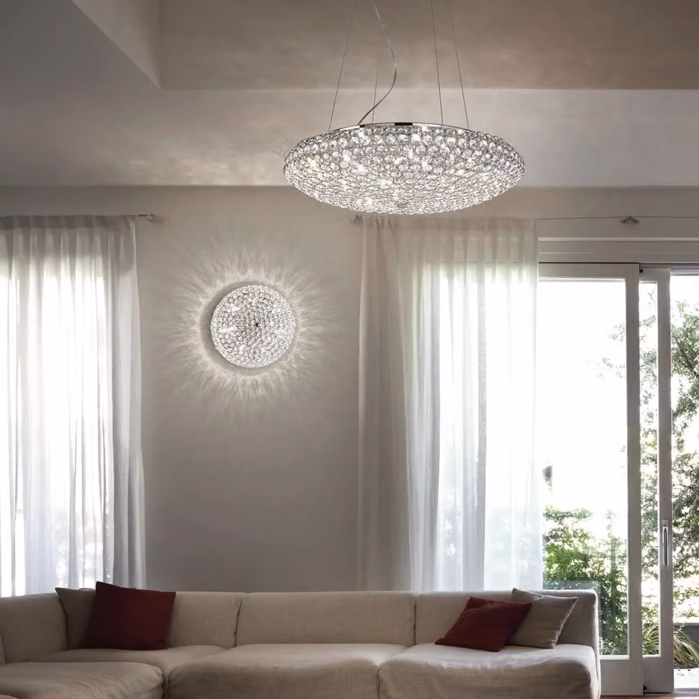 Lampada a sospensione moderna IDEAL LUX King in metallo e cristallo cromo con 12 luci G9 e altezza regolabile – 2