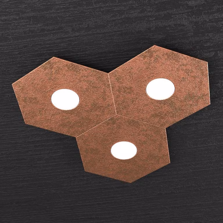 Plafoniera Moderna Hexagon Metallo Foglia Rame 3 Luci Led 12X3W