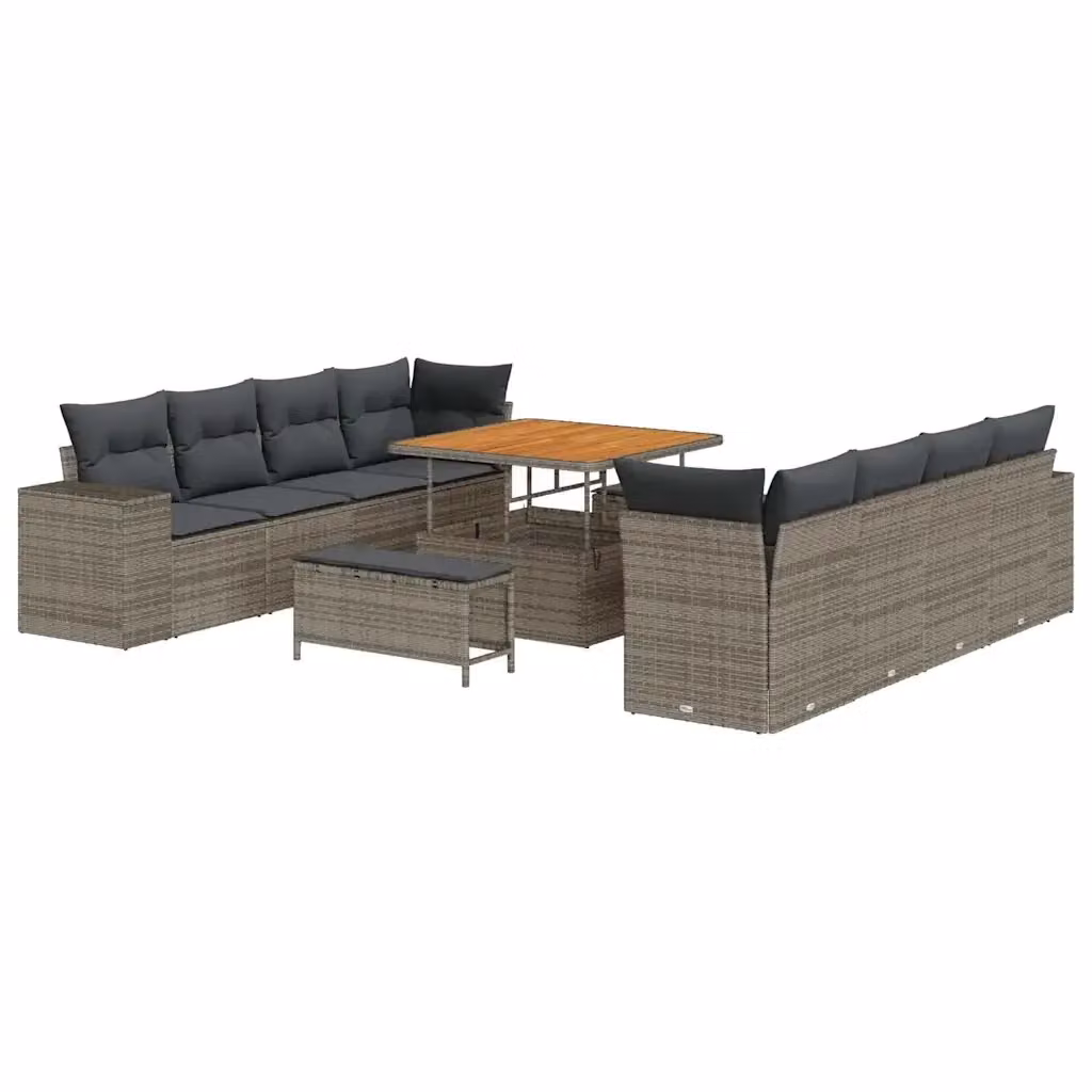 Set Divano da Giardino vidaXL in Polyrattan Grigio con Cuscini e Tavolino da 11 Pezzi – 2