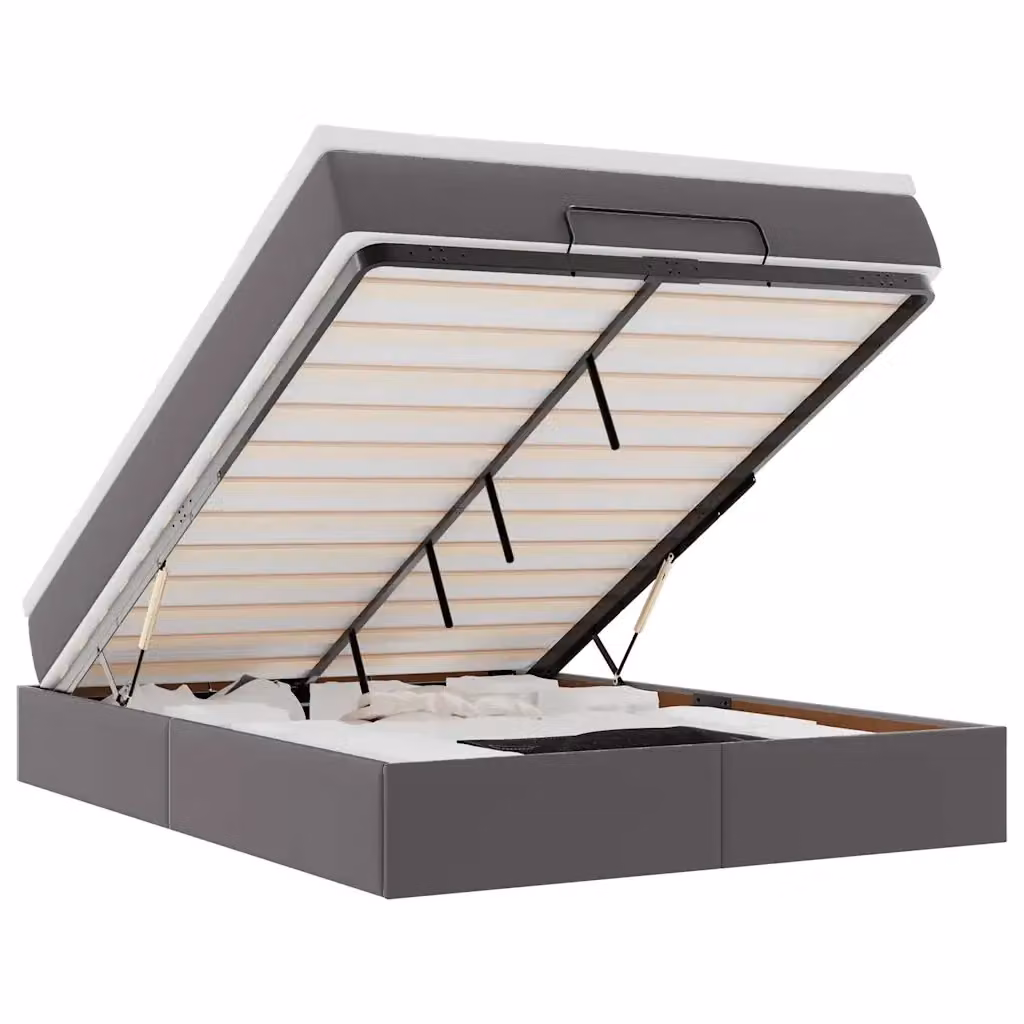 vidaXL Struttura Letto con Contenitore e Materasso in Similpelle Grigio e Bianco L: 140 cm, P: 190 cm, H: 28 cm – 2