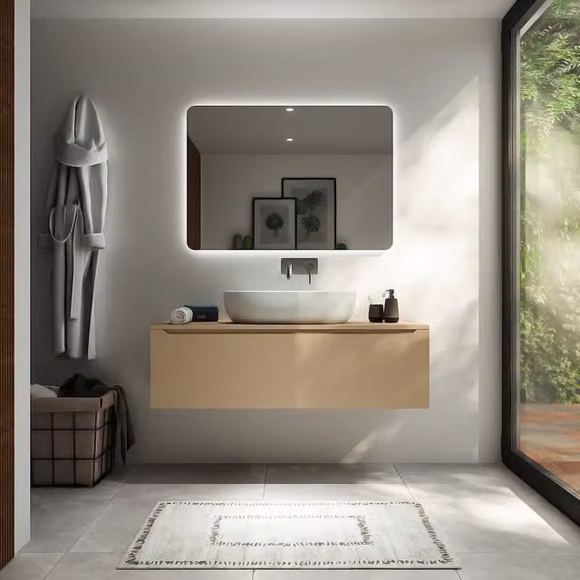 Mobile bagno sospeso 120 cm sabbia opaco un cassettone con top | Bako